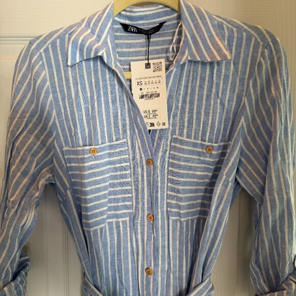 NWT Zara LINEN BLEND MIDI SHIRTDRESS XS - Picture 8 of 12